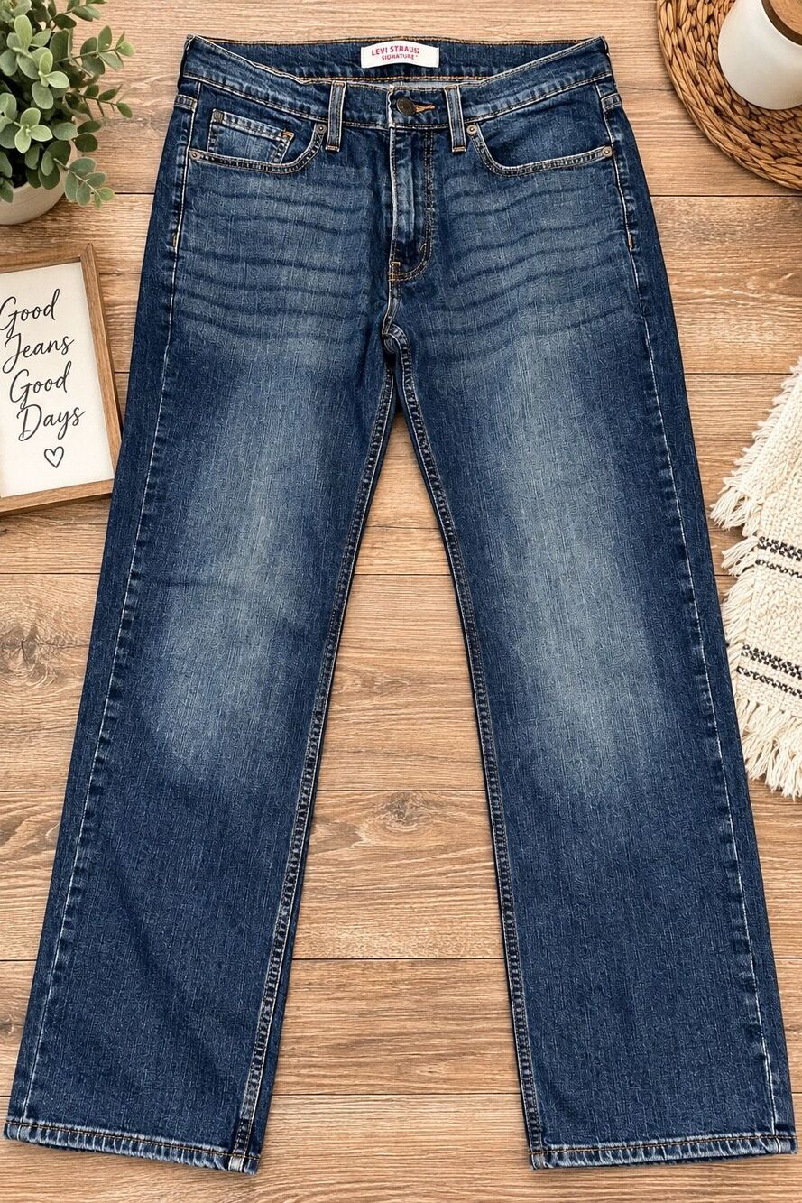 Signature by Levi Strauss Men’s W31 L30 Straight Leg Blue Jeans Medium Wash